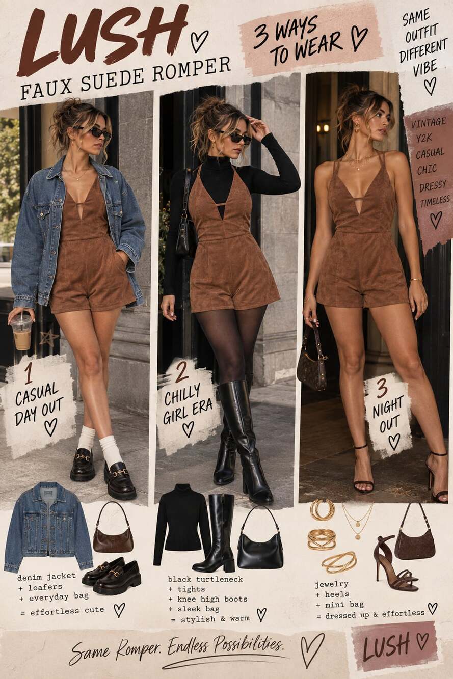 Lush Romper Size L Brown Faux Suede Halter Playsuit